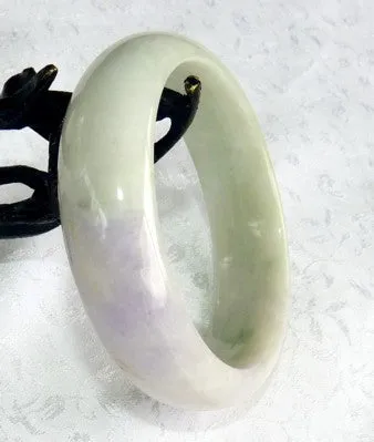 Wisdom and Compassion Old Mine Burmese Jadeite White and Soft Lavender Jadeite Jade Bangle Bracelet 57mm (BB2879)