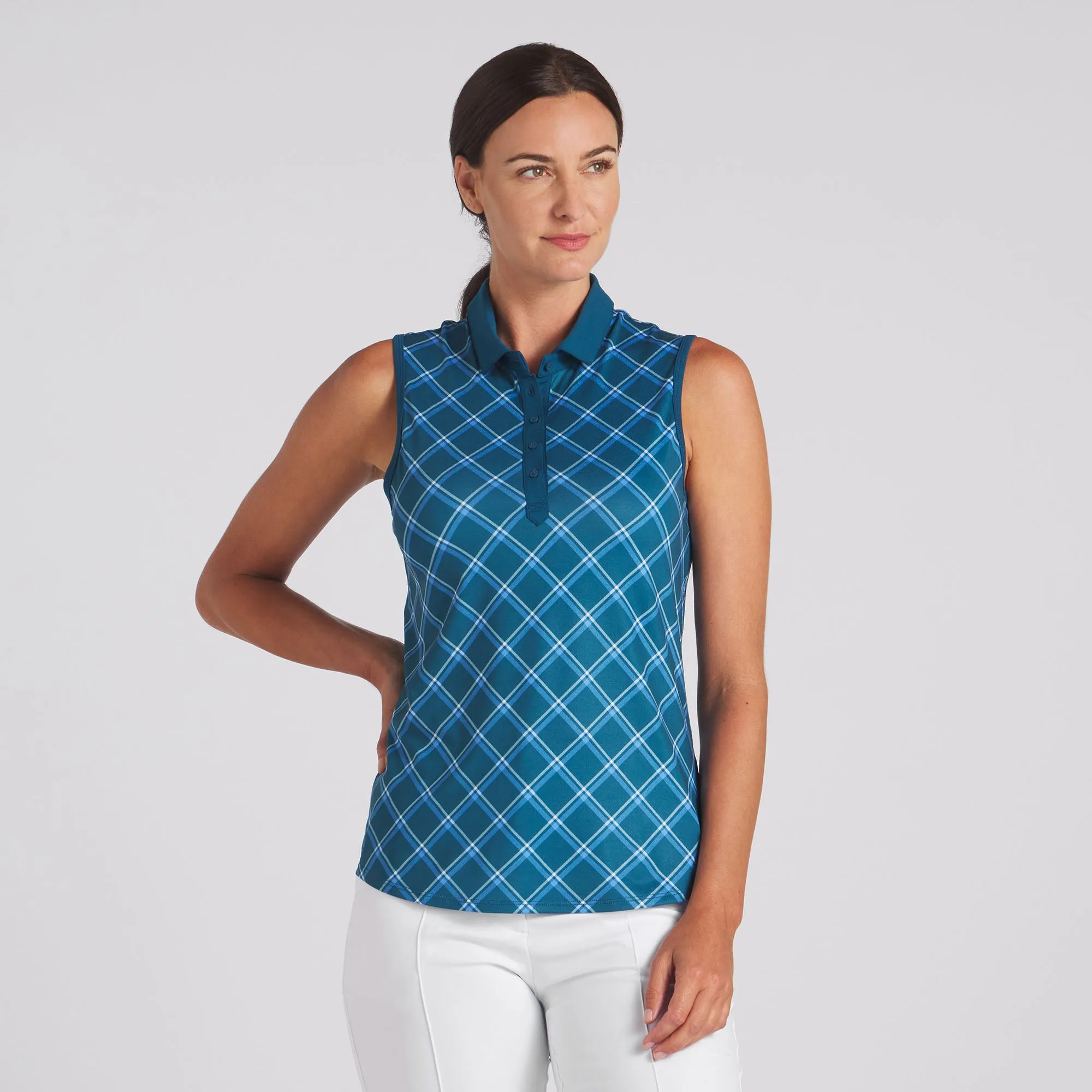 Women's CLOUDSPUN Plaid Sleeveless Golf Polo