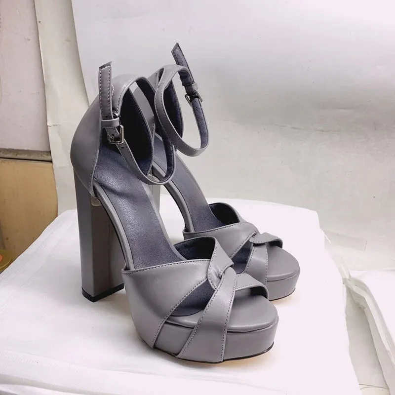 Women's Concise Peep Toe Buckle Strap Super High Heel Pumps Sandals