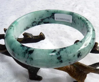 Yang Peppery Black Veins on Green Burmese Jadeite Bangle Bracelet 63mm + Certificate (4982)