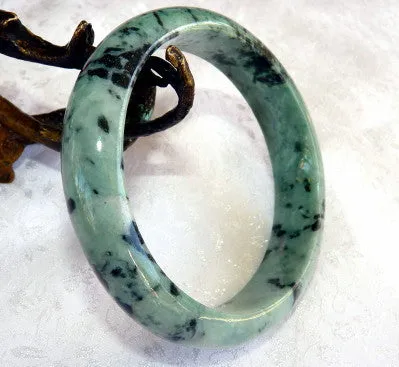 Yin and Yang Burmese Jadeite Bangle Bracelet 62 mm Grade A + Certificate (4979)