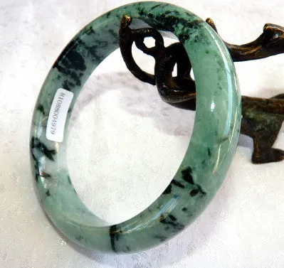 Yin and Yang Burmese Jadeite Bangle Bracelet 62 mm Grade A + Certificate (4979)