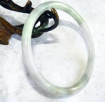 Yin and Yang Varied Green Burmese Jadeite Bangle Bracelet 66 mm + Certificate (5020)