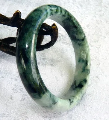 Yin Yang with Peek of Lavender Burmese Jadeite Bangle Bracelet 54.5 mm + Certificate (8514)